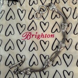 Brighton Sparkling Hearts Crystal Link Bracelet Silver Plate